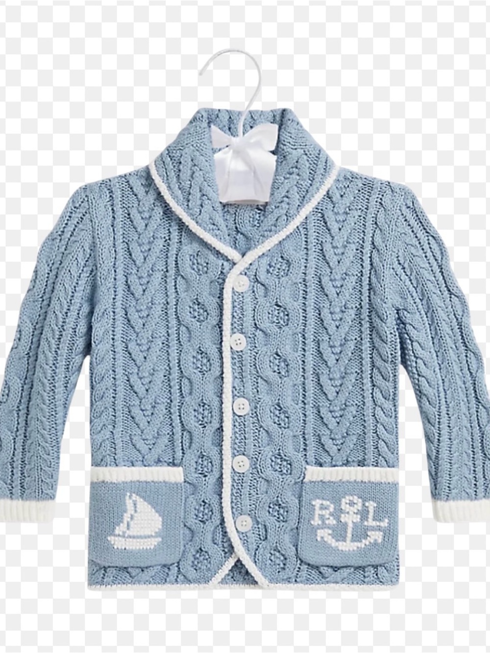 NWT Ralph Lauren Kids Cable-Knit Cotton Shawl Cardigan, 9-12 month